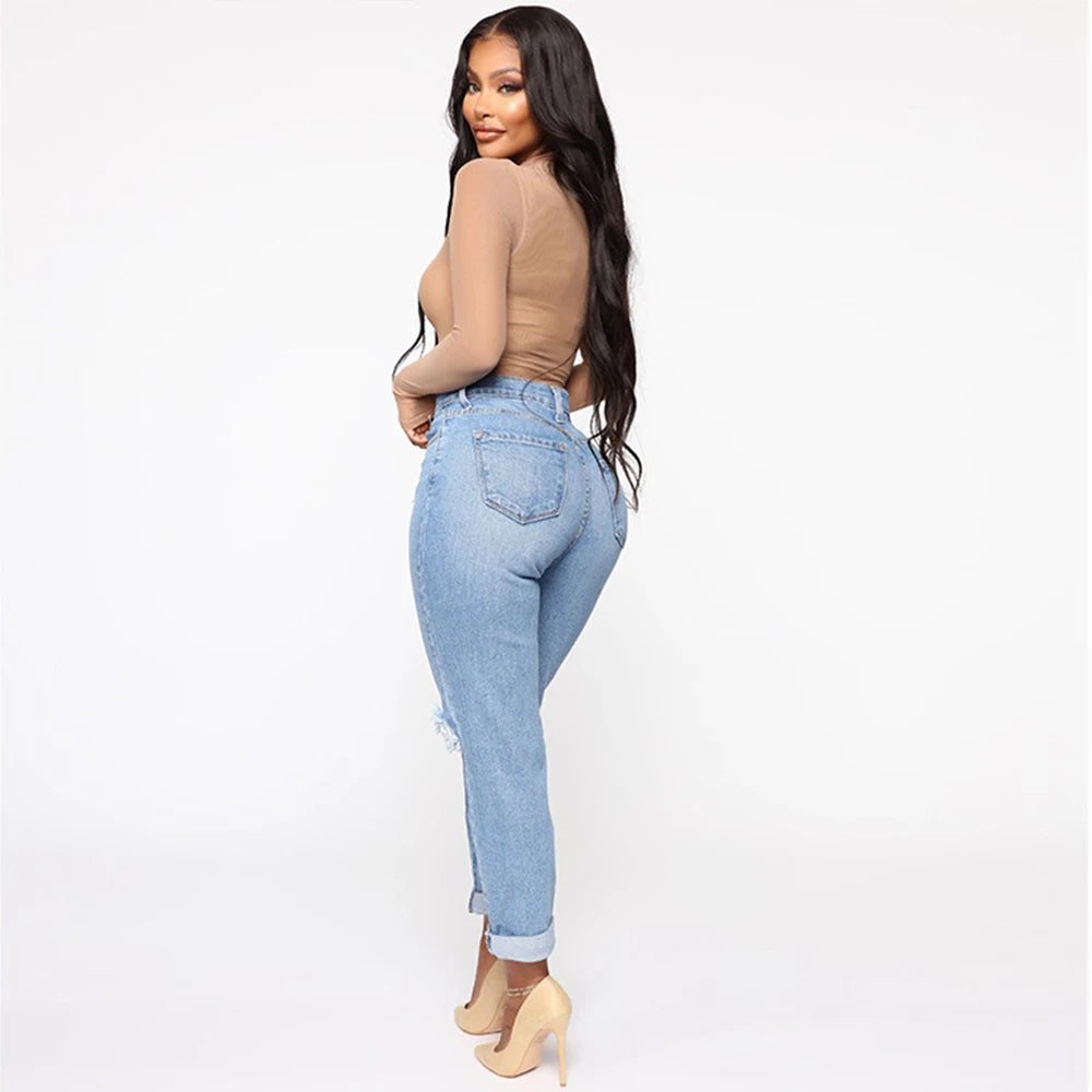 Women Jeans Knee Ripped Small-Plus Size Distressed