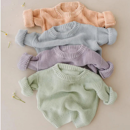 Baby Sweaters Boys Girls Long Sleeve Pure Color Knit