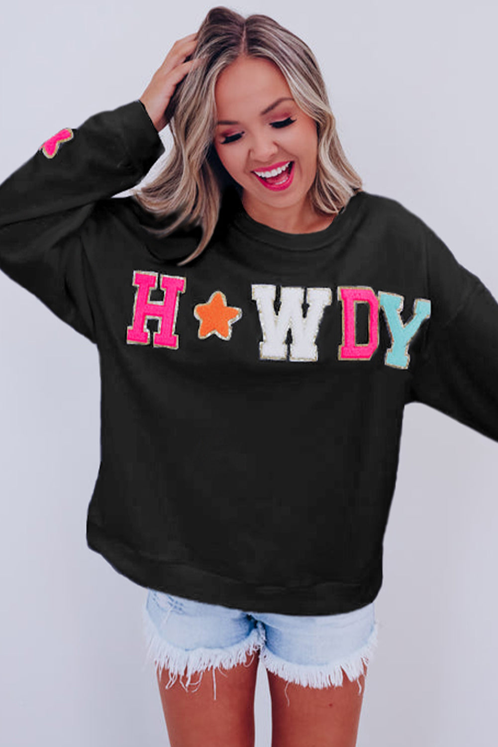 Sweatshirt Howdy Patch Graphic Casual