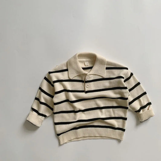 Kids Sweaters Striped Boys Knitwear Turn Down Collar