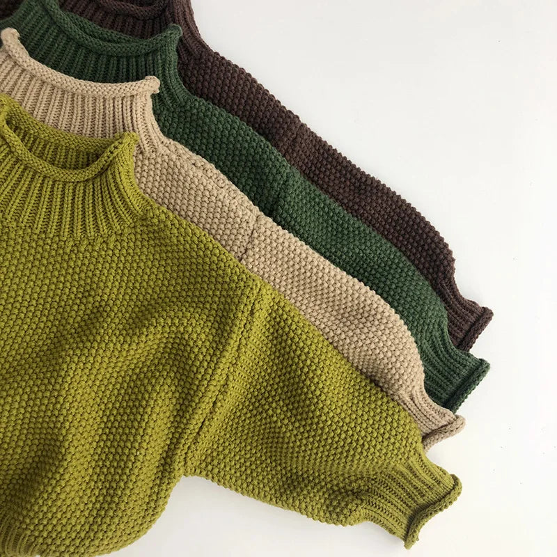 Girls Sweater Vintage Knitwear Solid Turtleneck