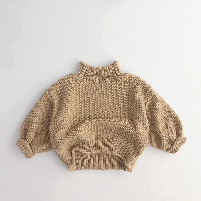 Girls Sweater Vintage Knitwear Solid Turtleneck