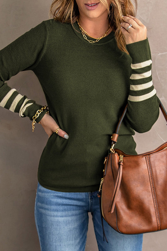 Sophie Striped Sleeve Plain Knit Sweater