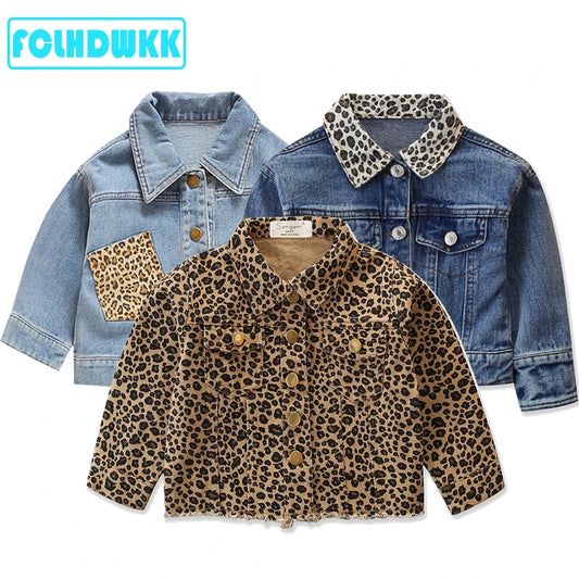 Girls Spring Denim Jacket Leopard Print Coat 2-6 y/o