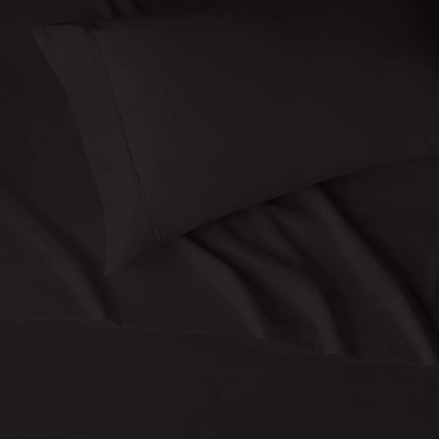 Amazon Basics Lightweight Super Soft Easy Care Microfiber 4 Piece Bed Sheet Set with 14-Inch Deep Pockets, Queen, Black, Solid