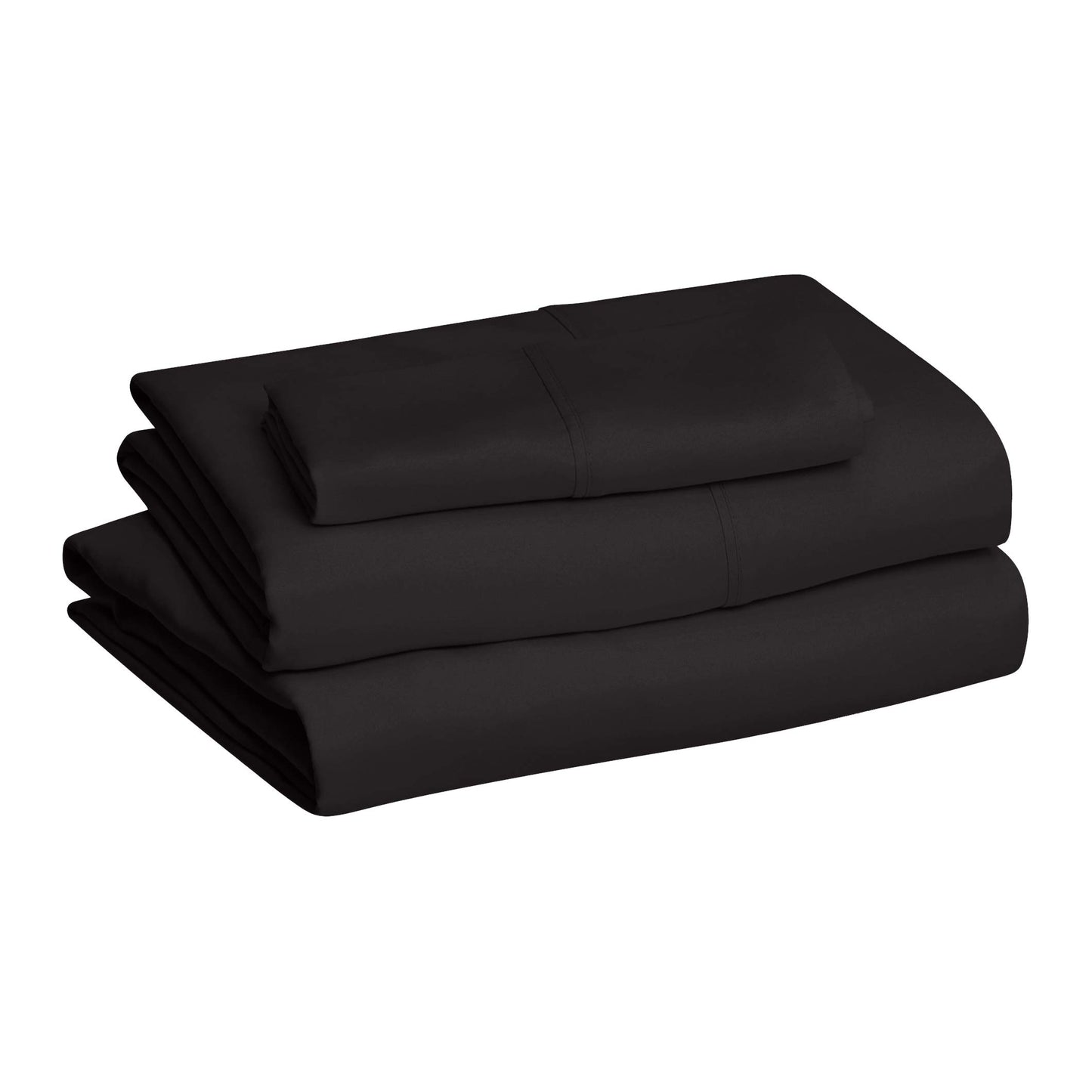 Amazon Basics Lightweight Super Soft Easy Care Microfiber 4 Piece Bed Sheet Set with 14-Inch Deep Pockets, Queen, Black, Solid