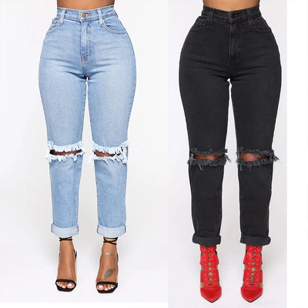 Women Jeans Knee Ripped Small-Plus Size Distressed