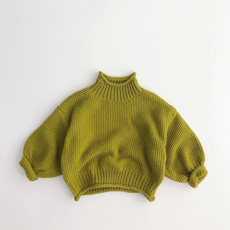 Girls Sweater Vintage Knitwear Solid Turtleneck