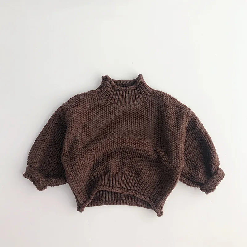 Girls Sweater Vintage Knitwear Solid Turtleneck