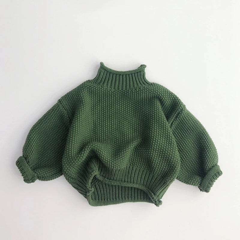 Girls Sweater Vintage Knitwear Solid Turtleneck