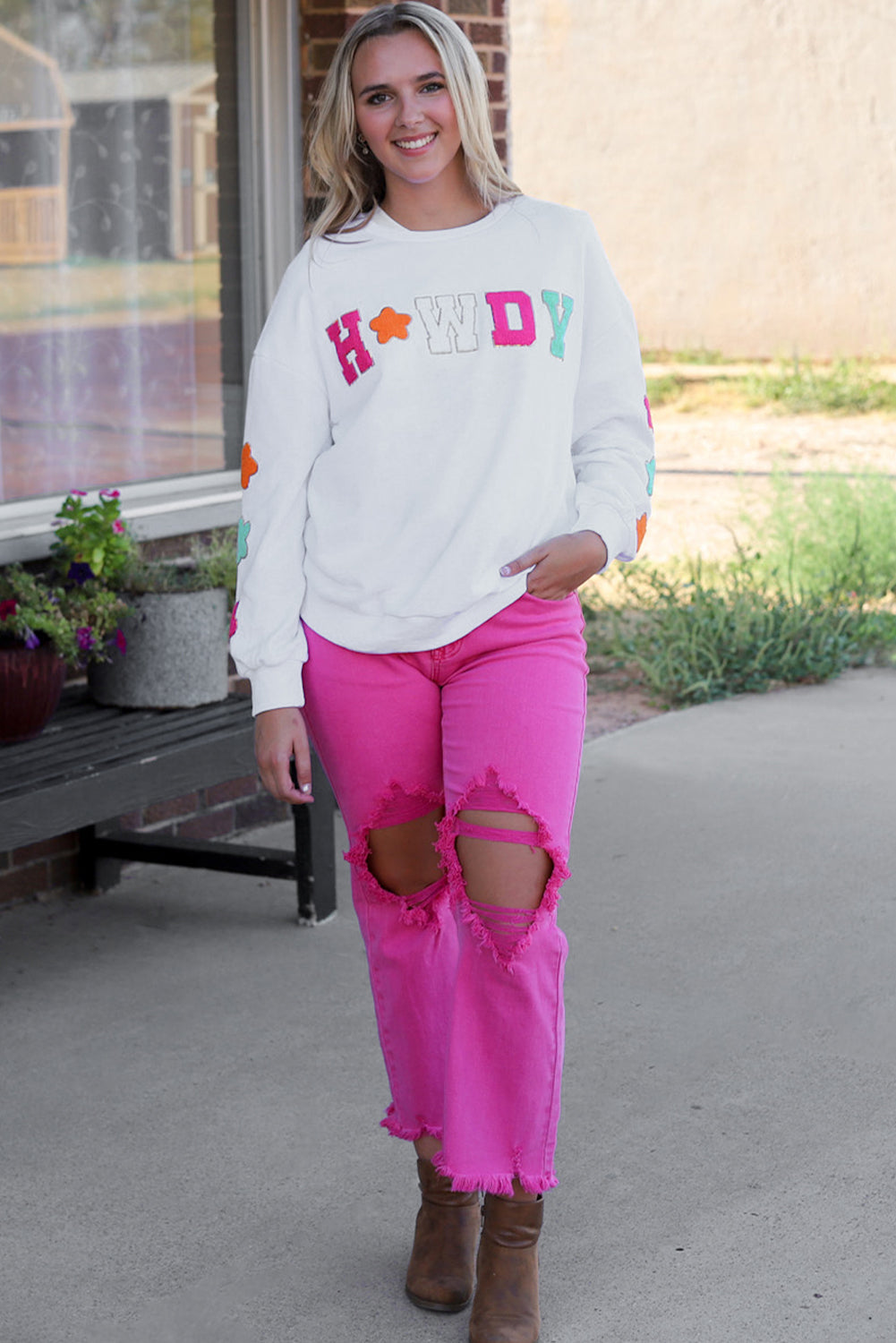 Sweatshirt Howdy Patch Graphic Casual