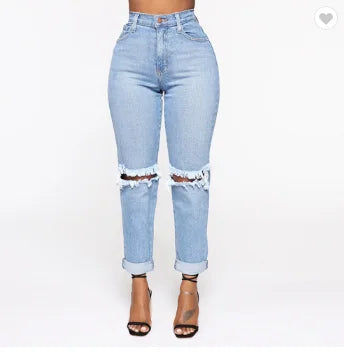 Women Jeans Knee Ripped Small-Plus Size Distressed