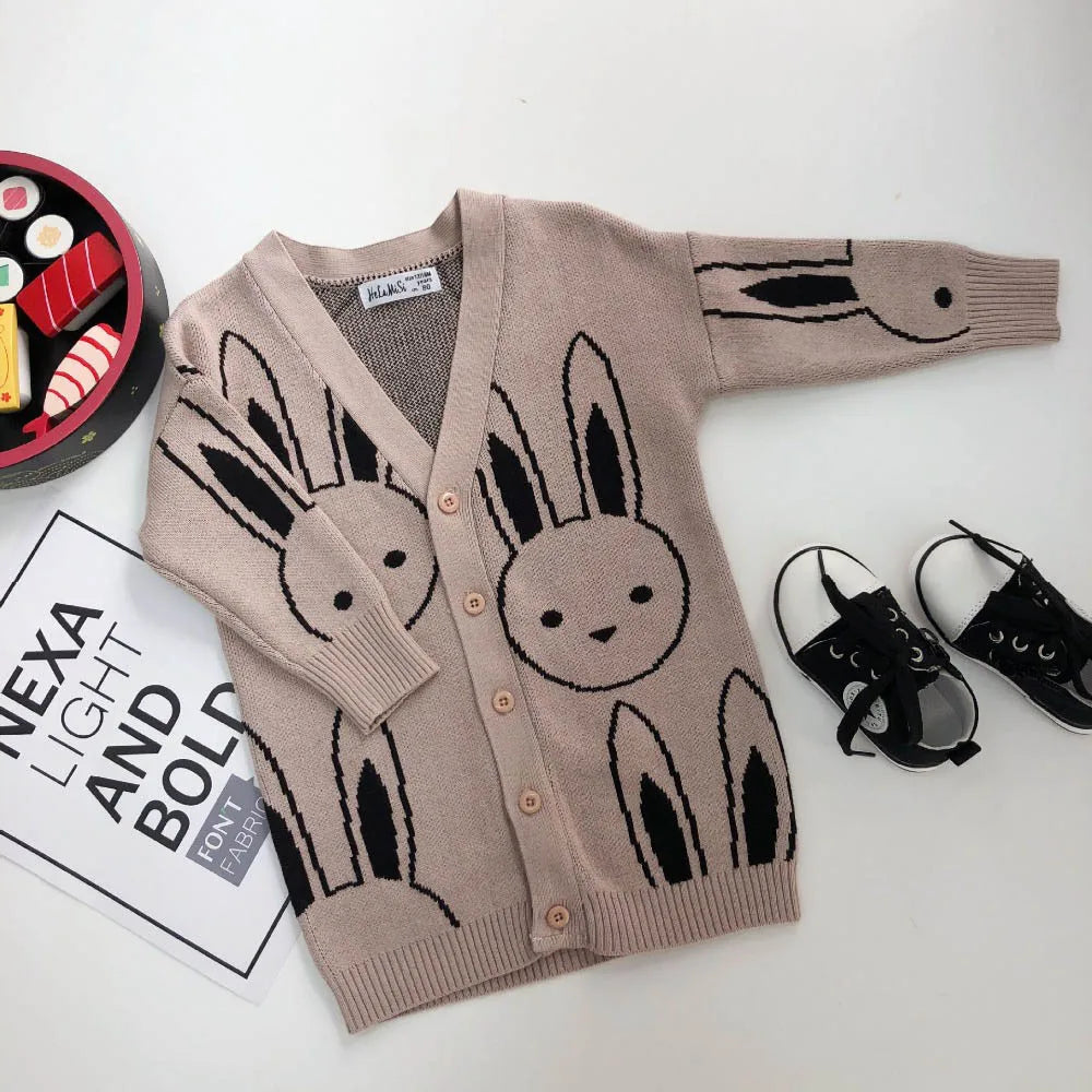 Baby Girl Sweater Cardigan Coat Cartoon Rabbit Knitwear