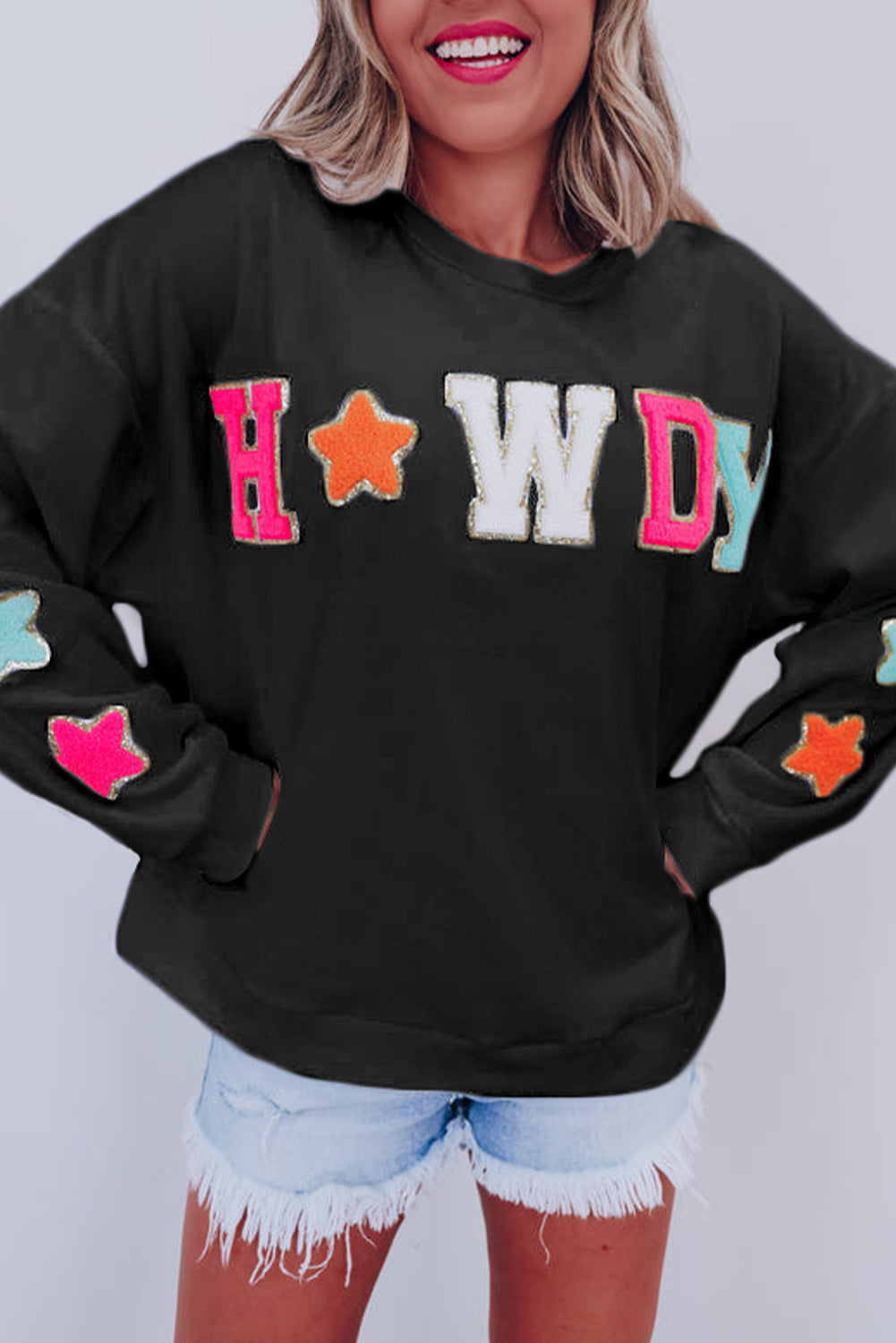 Sweatshirt Howdy Patch Graphic Casual