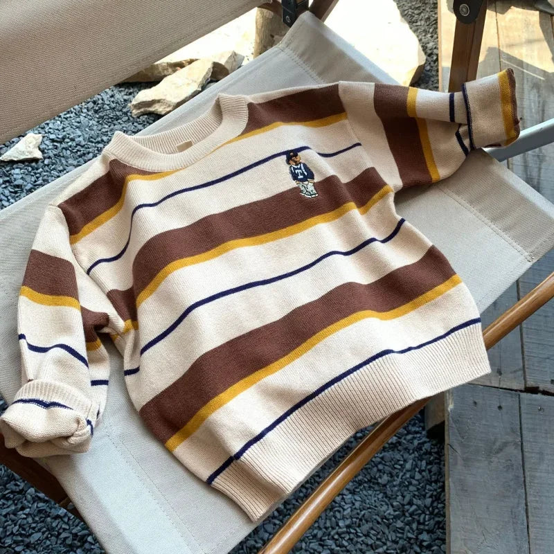 Boys Cute Bear Sweater Winter Baby Striped Pullover