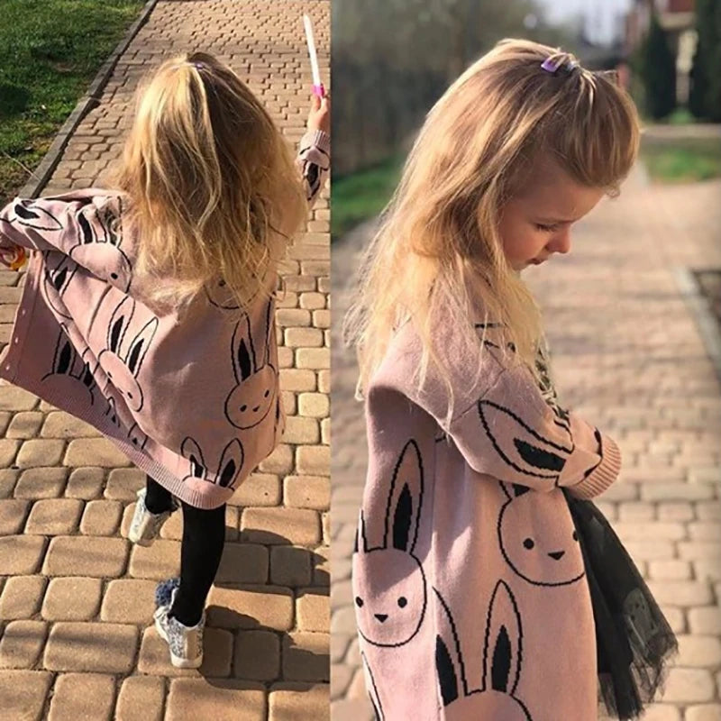 Baby Girl Sweater Cardigan Coat Cartoon Rabbit Knitwear