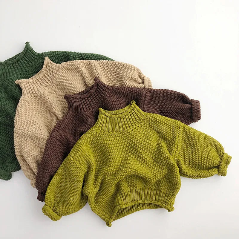 Girls Sweater Vintage Knitwear Solid Turtleneck