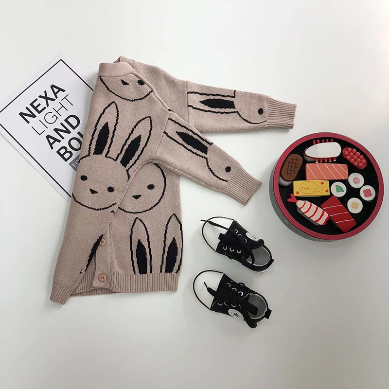 Baby Girl Sweater Cardigan Coat Cartoon Rabbit Knitwear