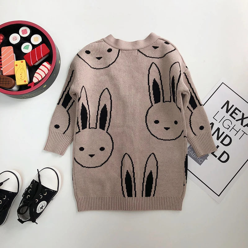 Baby Girl Sweater Cardigan Coat Cartoon Rabbit Knitwear