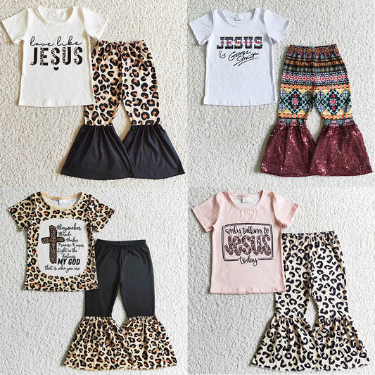 Baby Girl/Toddler Outfits Graphic T-Shirts Bell Bottoms Set